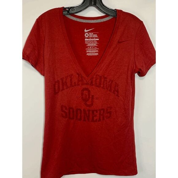 Nike Women's Slim Fit V-Neck Oklahoma & Sooners T-Shirt Crimson Red Medium NWT - Picture 1 of 7